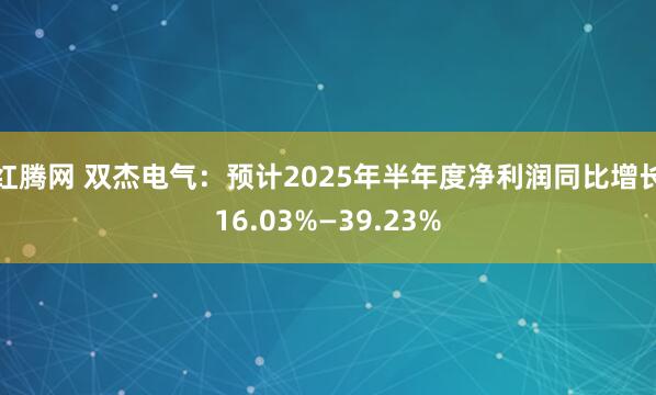 红腾网 双杰电气：预计2025年半年度净利润同比增长16.03%—39.23%